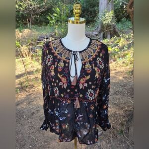Zara‎ Embroidered Black Floral Women's Top